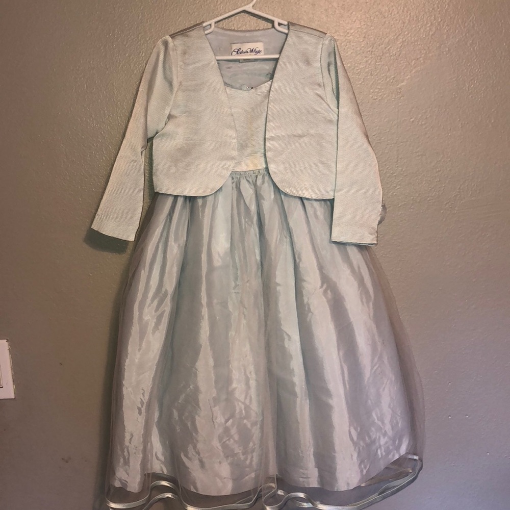 Girls 2 Piece Light Blue Dress with Sweater